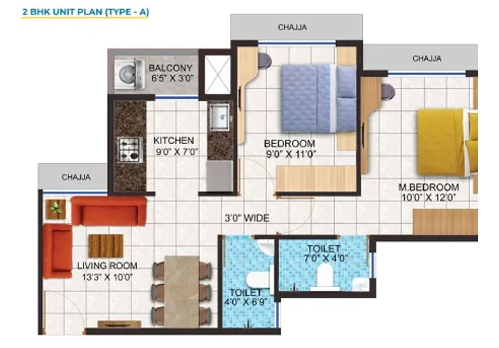 2 BHK Floor Plan